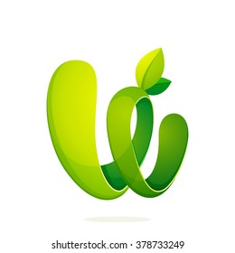 W letter with green leaves logo, volume icon. Font style, vector design template elements for your ecology application or corporate identity.