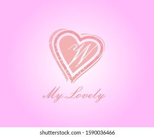 W Letter Heart Love Logo Icon.
