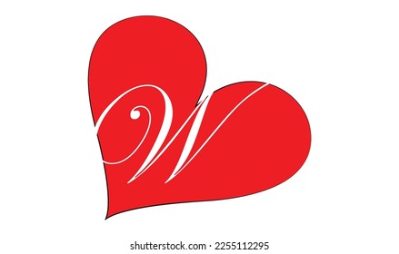 W letter with a heart on red background for lovers and friends