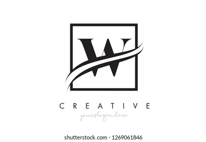 W Letter Icon Logo Design with Square Swoosh Border and Creative Design Vector Illustration.