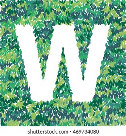 W letter illustration. Leaves pattern