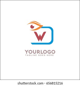 W letter initial with eyes logo in orange & blue color
