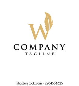 W Letter initial feather design logo vector template.  