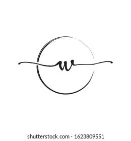 W letter initial logo with circle brush design vector