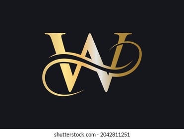 W Letra Plantilla De Logotipo De Lujo Inicial. W Logo Golden Concept. Logotipo carta W con color de lujo dorado y diseño de monograma. 