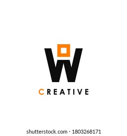 W letter initial with square shape logo template design for business identity