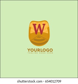 W letter landscape vector illustration with mountain, sun and road. Vintage brand identity.