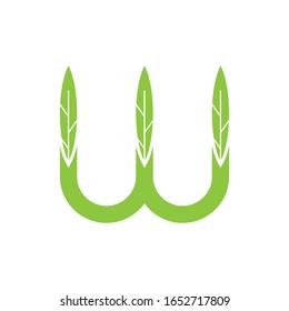 W letter with Leaf logo design vector