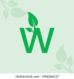 W Letter Leaf Logo Design - Vector