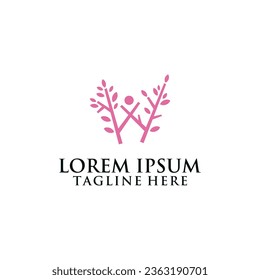 W letter with leaf logo design symbol concept suitable for spa and natural products