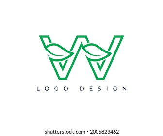 Letra W con logotipo de hoja. Naturaleza, orgánica, sana, fresca, botánica, vector de logotipos botánicos.