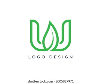 W Letter with Leaf logo. Nature, Organic, healthy, fresh , botanical Logo Vector.