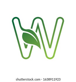 W Letter with leaf logo or symbol concept template design