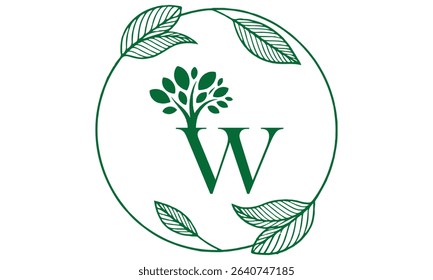W Letter with Leaf Logo Vector
