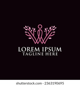 W letter with leaf and people logo design symbol concept suitable for spa and natural products