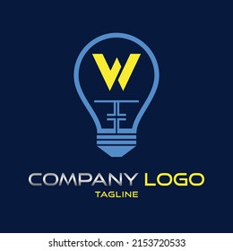 W letter with light bulb or idea icon. Vector design template elements
