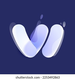 W letter lilac colored logo in Glassmorphism style. Overlapping lines initial. Icon with glow, gradient, splashes. Frosted transparent blur emblem. Perfect for app, modern design, vibrant advertising.