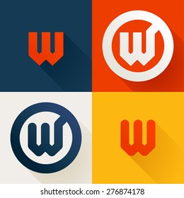  W letter line logo set, design template elements