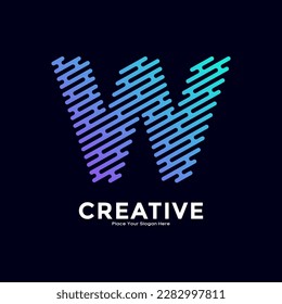 W letter with line style gradient color vector logo design. Suitable for business, technology, minimalist letter, initial modern name and creative monogram style