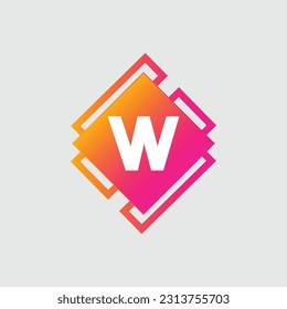W Letter Logo abstract geometric design vector template Logotype icon Digital Technology style.
