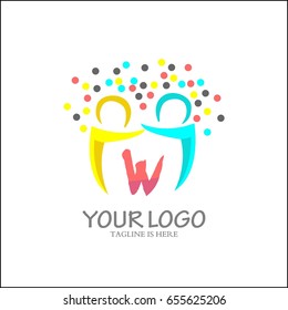 W letter logo. Abstract team work design vector. Community symbol icon.