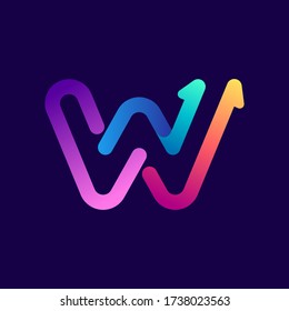 W letter logo with arrows. Vector bright gradient font for sport labels, bets headlines, multimedia posters, business cards etc.