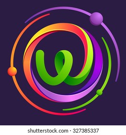 W letter logo with atoms orbits. Vector design template elements for your application or corporate identity.
