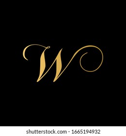 W letter logo with black background. The gold letter icon. Gold letter icon design.