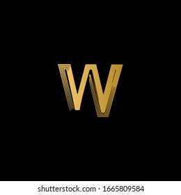 Logo de letra W con fondo negro.Icono de letra dorada.Diseño de la letra.