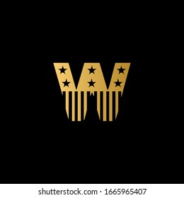 Logo de la letra W con fondo negro. El icono de la letra dorada. Este es el estilo de la bandera americana.