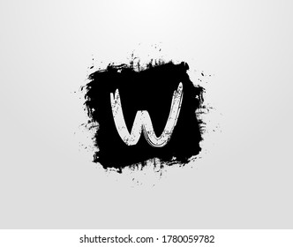 W Letter Logo With Black Square Splatter Element. Grunge Retro logo design template.
