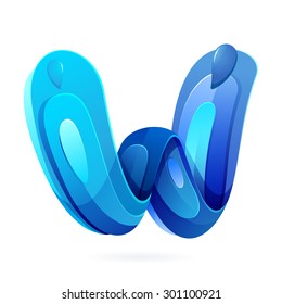 W letter logo with blue water splash and drops. Creative vector design template elements for your application or corporate identity.