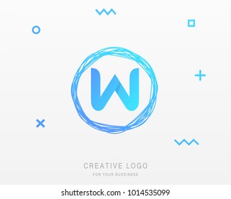 W letter Logo With Brush Line Design. Vector Illustration