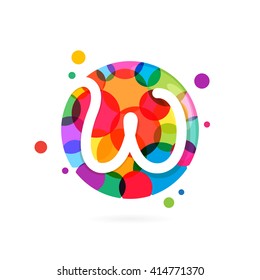 W letter logo in circle with rainbow dots. Font style, vector design template elements for your application or corporate identity.