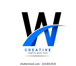 W letter logo for company brand identity, travel, logistic, business logo template. Initial blue color W letter alphabet logo