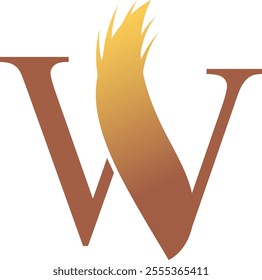 W Letter Logo. Couffeur, Hair and Beauty. Golden.