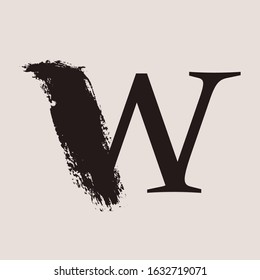 W letter logo. Custom serif style lettering with hand drawn brush stroke. Classic vector font for your fashion poster, jewelry badge, vintage banner, boutique card etc.