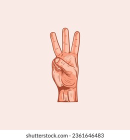 W letter logo in a deaf-mute hand gesture alphabet. Hand drawn vector illustration