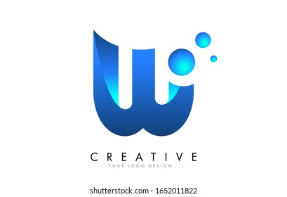 W Letter Logo Design with 3D and Ribbon Effect and Dots. Colorful rounded Letter with Blue Gradient.