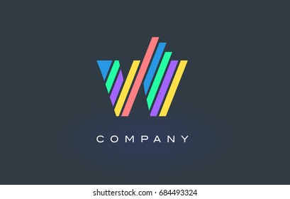 W Letter Logo Design with Colorful Rainbow Lines Vector. Rainbow Letter Icon Illustration