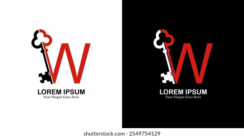 W letter logo design combined with a key