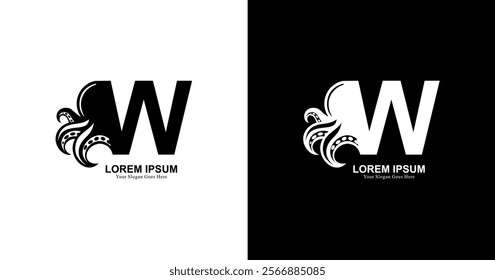 W letter logo design combined with octopus