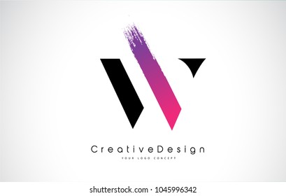 W Letter Logo Design with Creative Pink Purple Brush Stroke Vector Design Illustration.