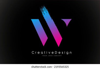 W Letter Logo Design with Creative Pink Purple Brush Stroke Vector Design Illustration.