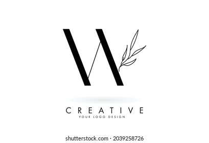 W letter logo design with elegant and slim leaves vector illustration. Creative icon with letter W.