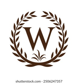 W Letter Logo Design Featuring Round Laurel Shape