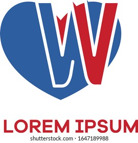 W letter logo design. Letter w in heart shape vector illustration.