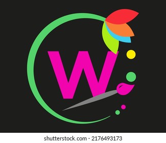 W Letter Logo Design mehrfarbig mit Rundrahmen.