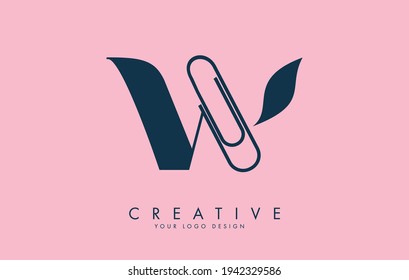 W letter logo design from paper clip. Business and education logo concept. Creative vector illustration with letter W.
 