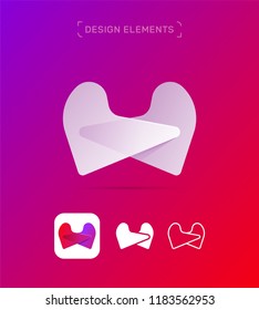 W letter logo design template. Origami paper material design, flat and line art style. App icon